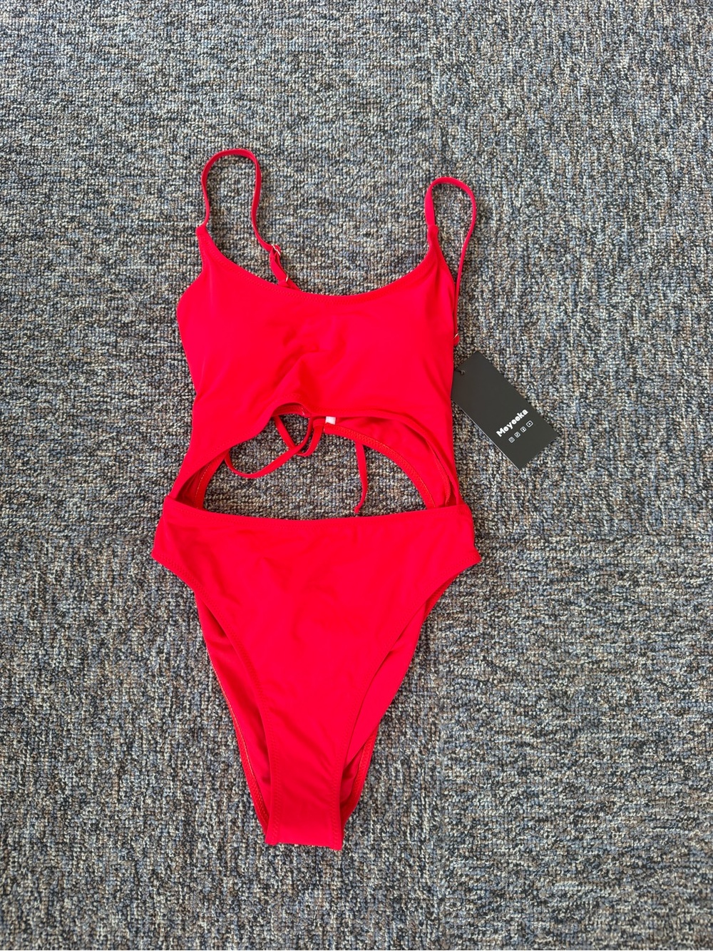 Meyeeka Bright Red Cutout Lace Up Corset Back Cheeky One-Piece Swimsuit Small
